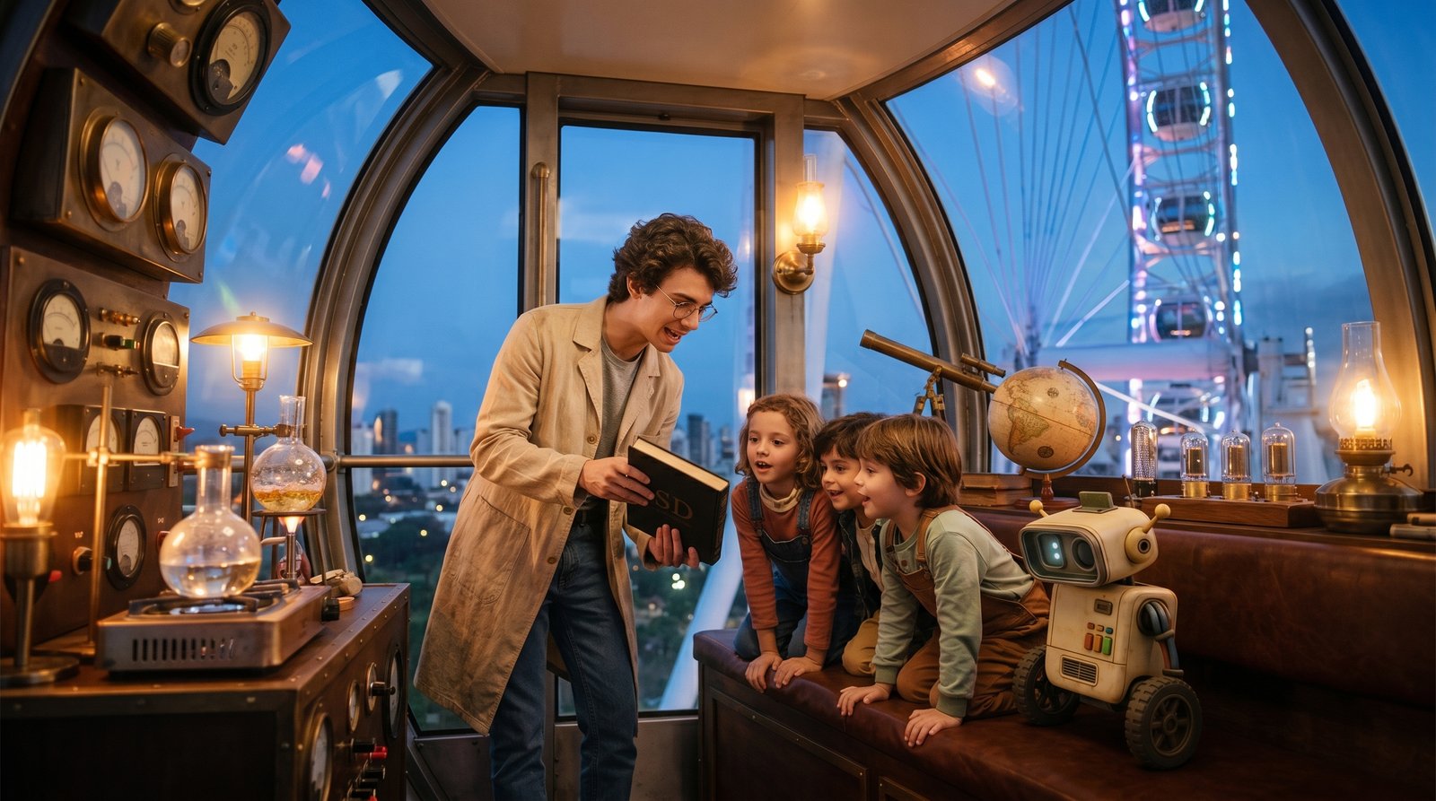 Foto publicitária cinematográfica de ativação de marca em roda-gigante