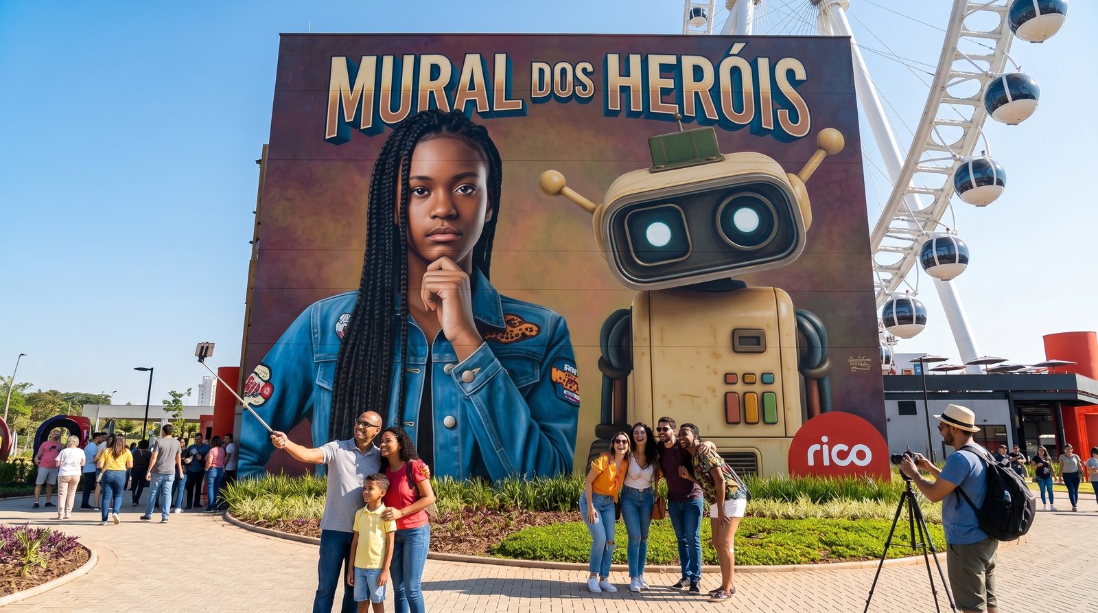 Mural artístico gigante na praça — ativação de marca urbana em Maceió