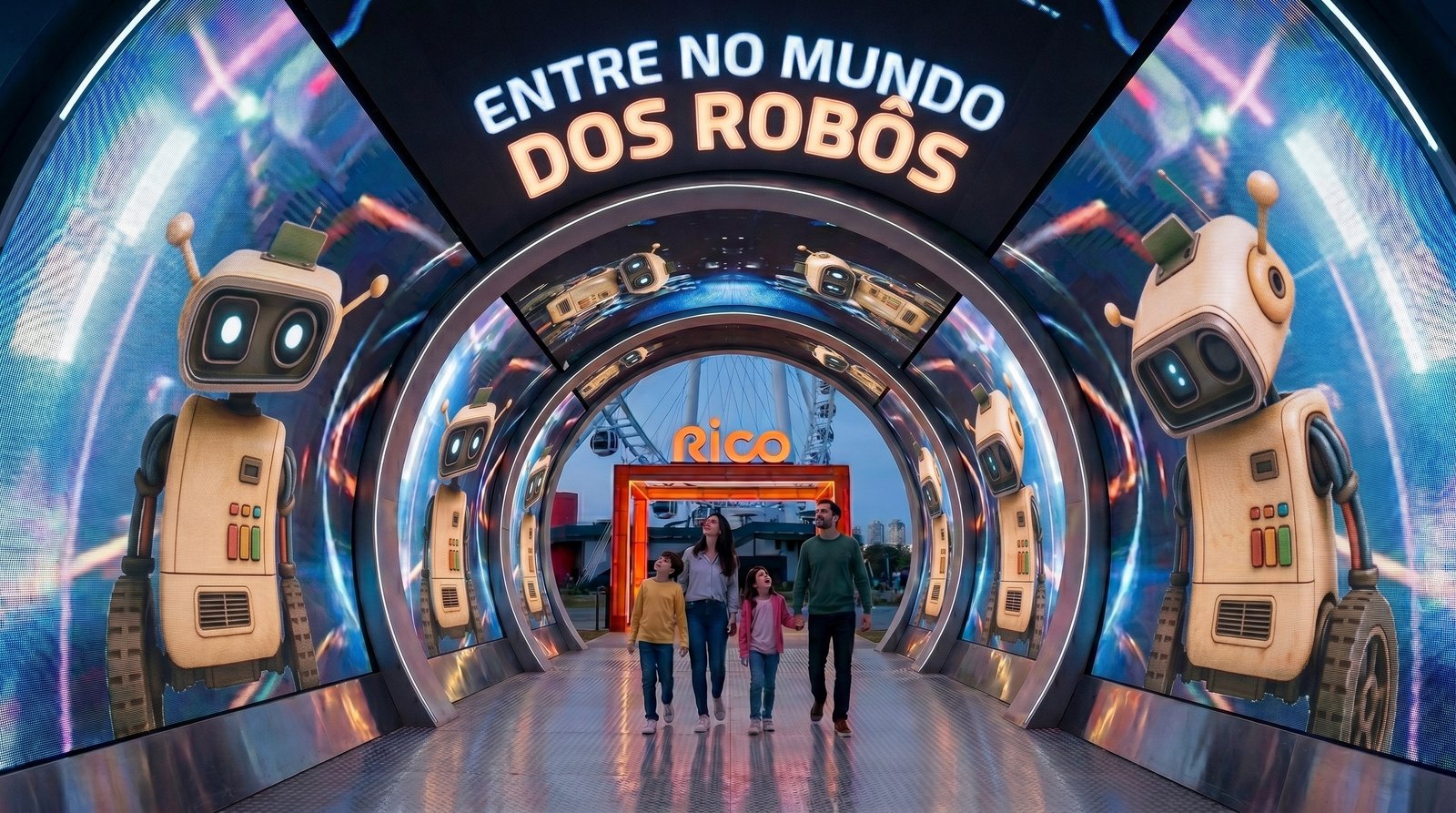 Robô Byte nos telões em evento de marca